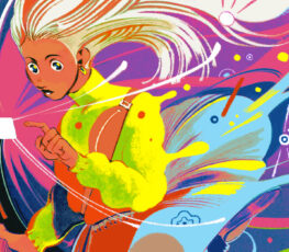 colorful illustration of woman using app