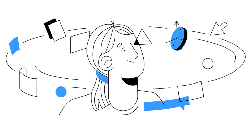 illustration of woman experiencing information overload