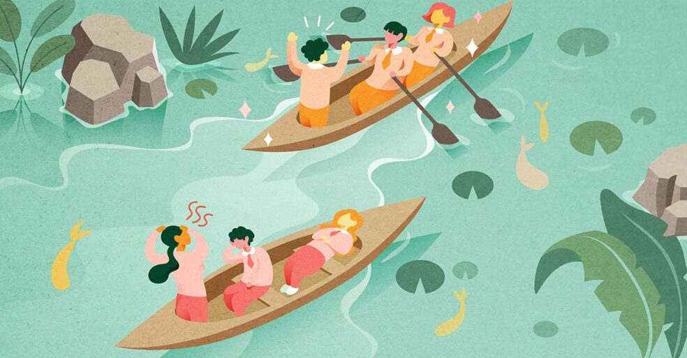 two rowing teams with different results showing the impact of employee engagement.