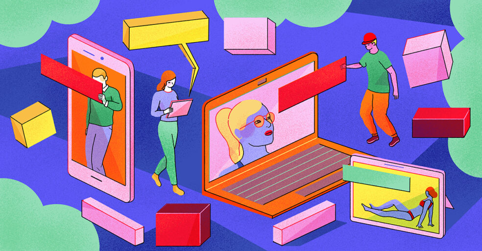 illustration of people communicating in various ways