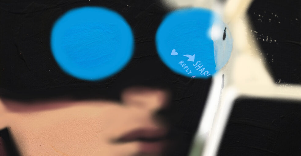 Person analyzing social media etiquette.