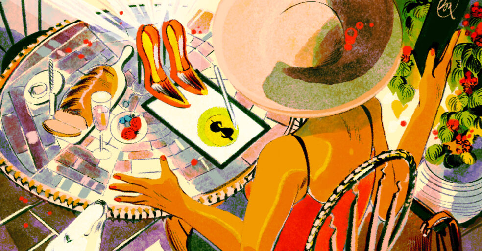 illustration of woman using social media to make online sales