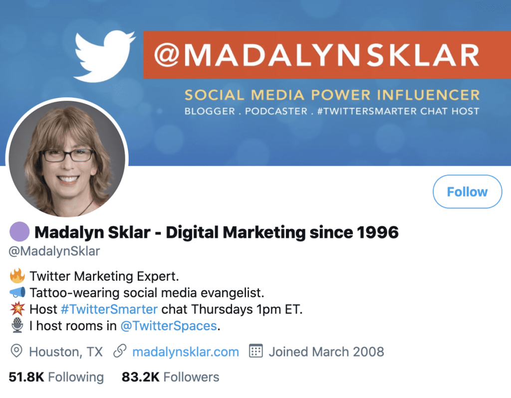 personal brand statement example from Madalyn Sklar's Twitter profile