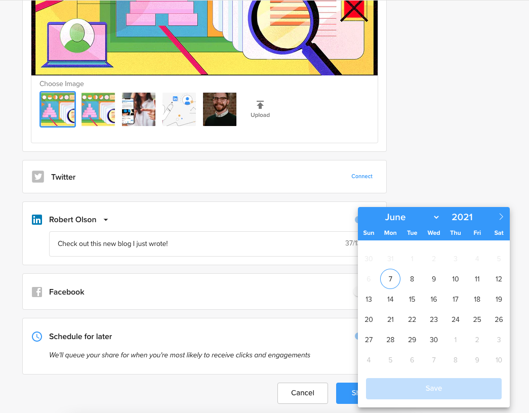 Screenshot of the calendar used for selecting a scheduled post time.