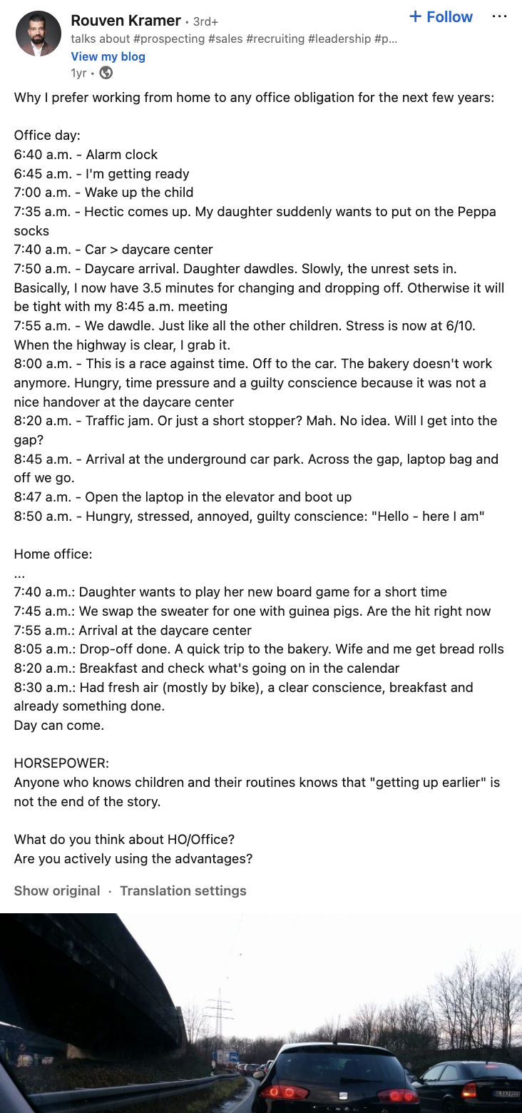 Rouven Kramer LinkedIn post